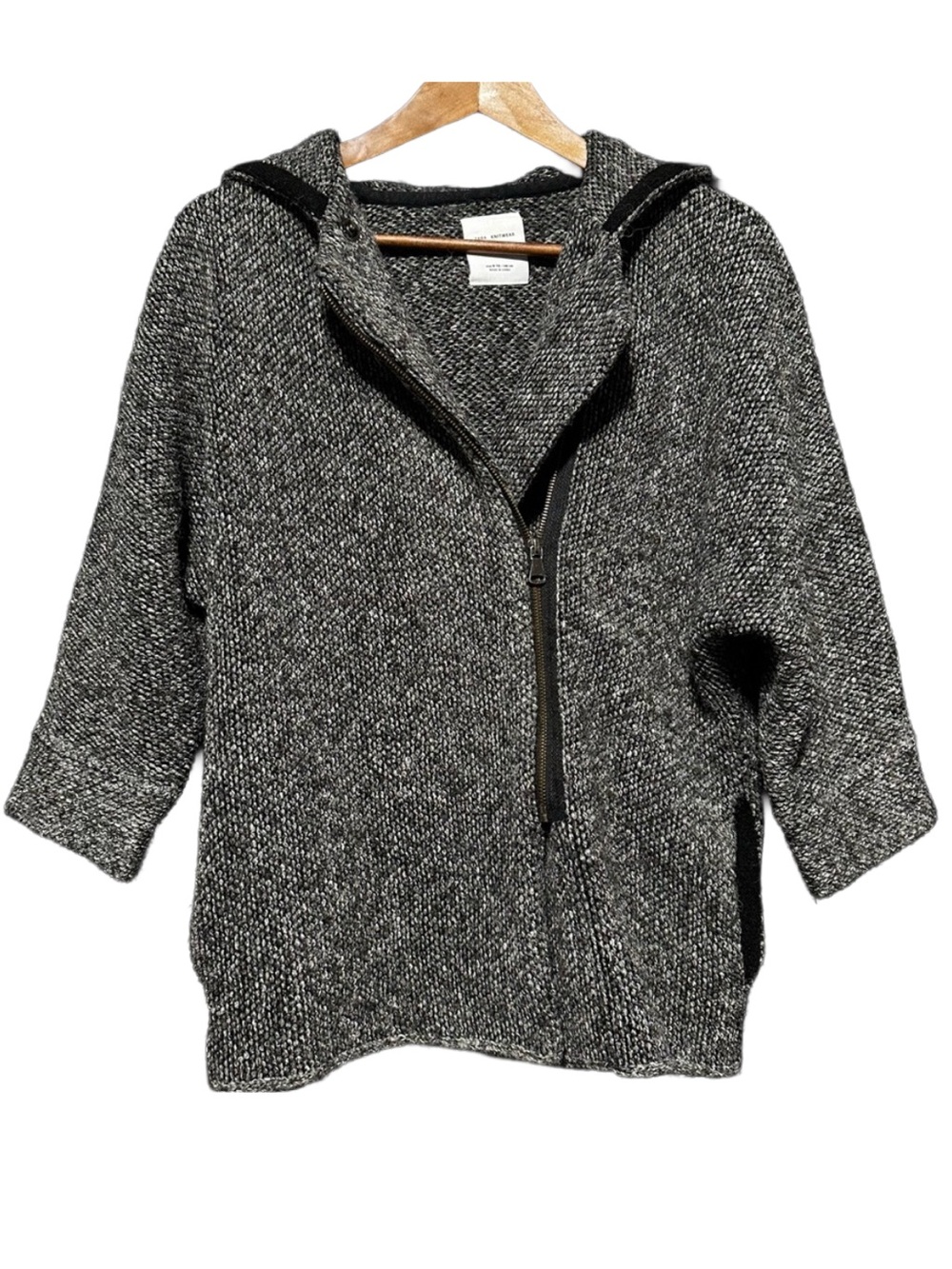 ZARA Heathered Knit Hoodie Jacket Gray Minimalist Cropped Cozy SZ 9-10